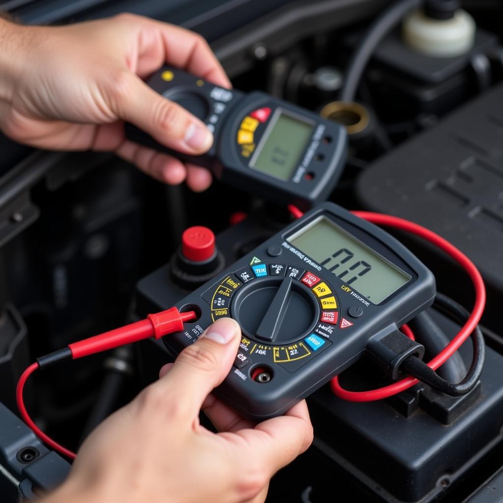 Mechanic Inspecting a Car Battery