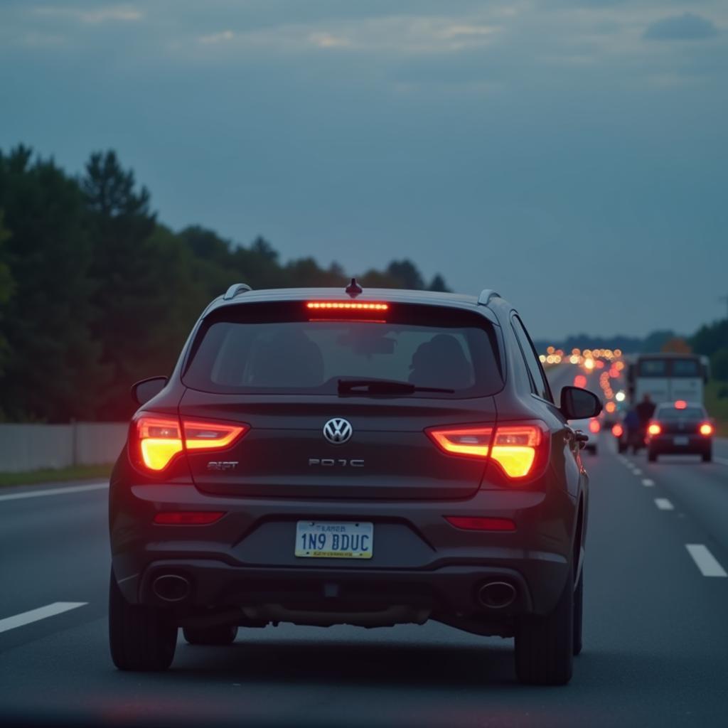 A car broken down on the side of a highway