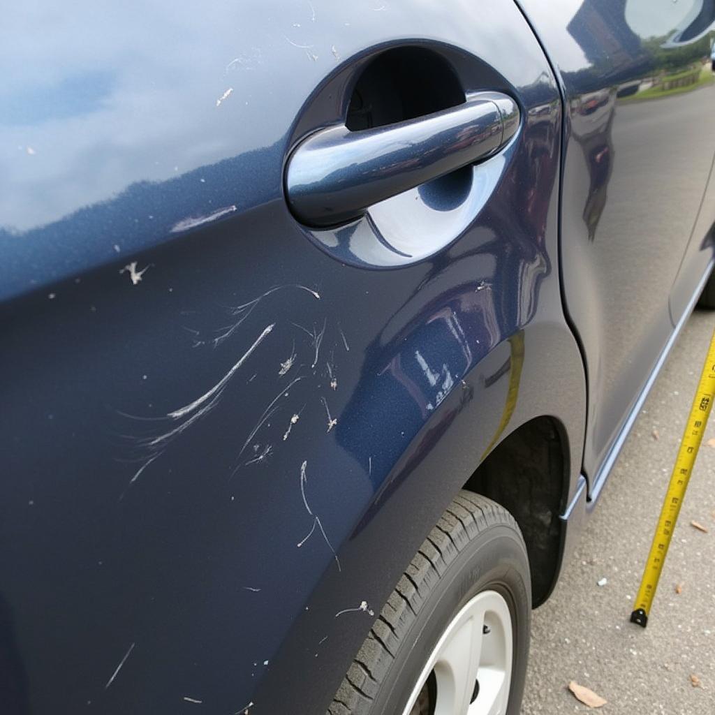 Auto service express photos documenting damage to a car's exterior after a minor collision.