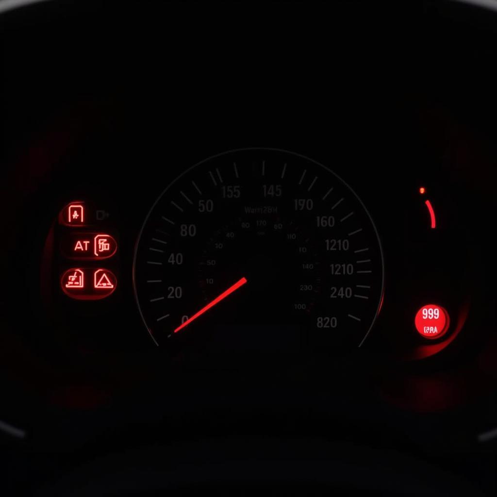 Car dashboard warning lights illuminated