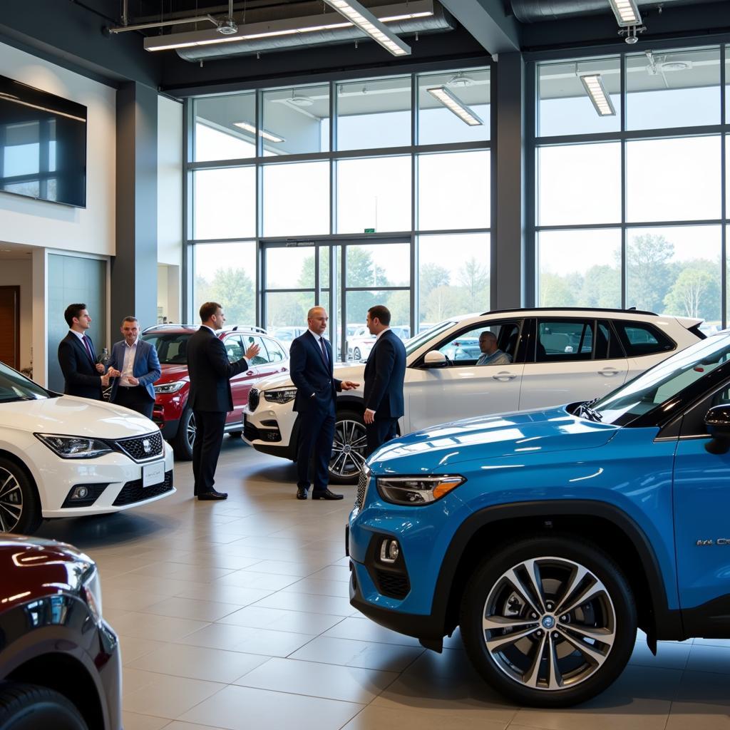 Car Dealership Showroom with Sales Representatives