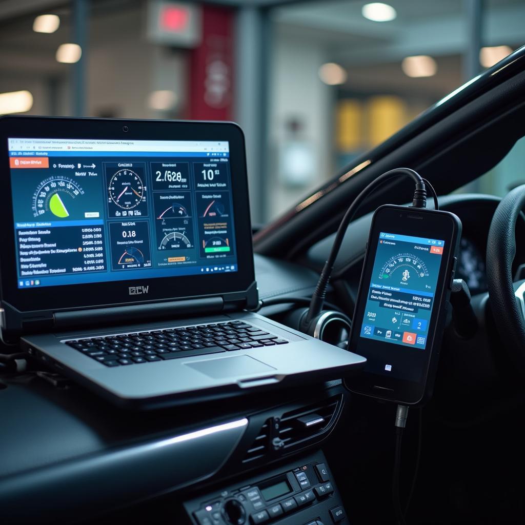 Modern Car Diagnostic Tools at a Service Station