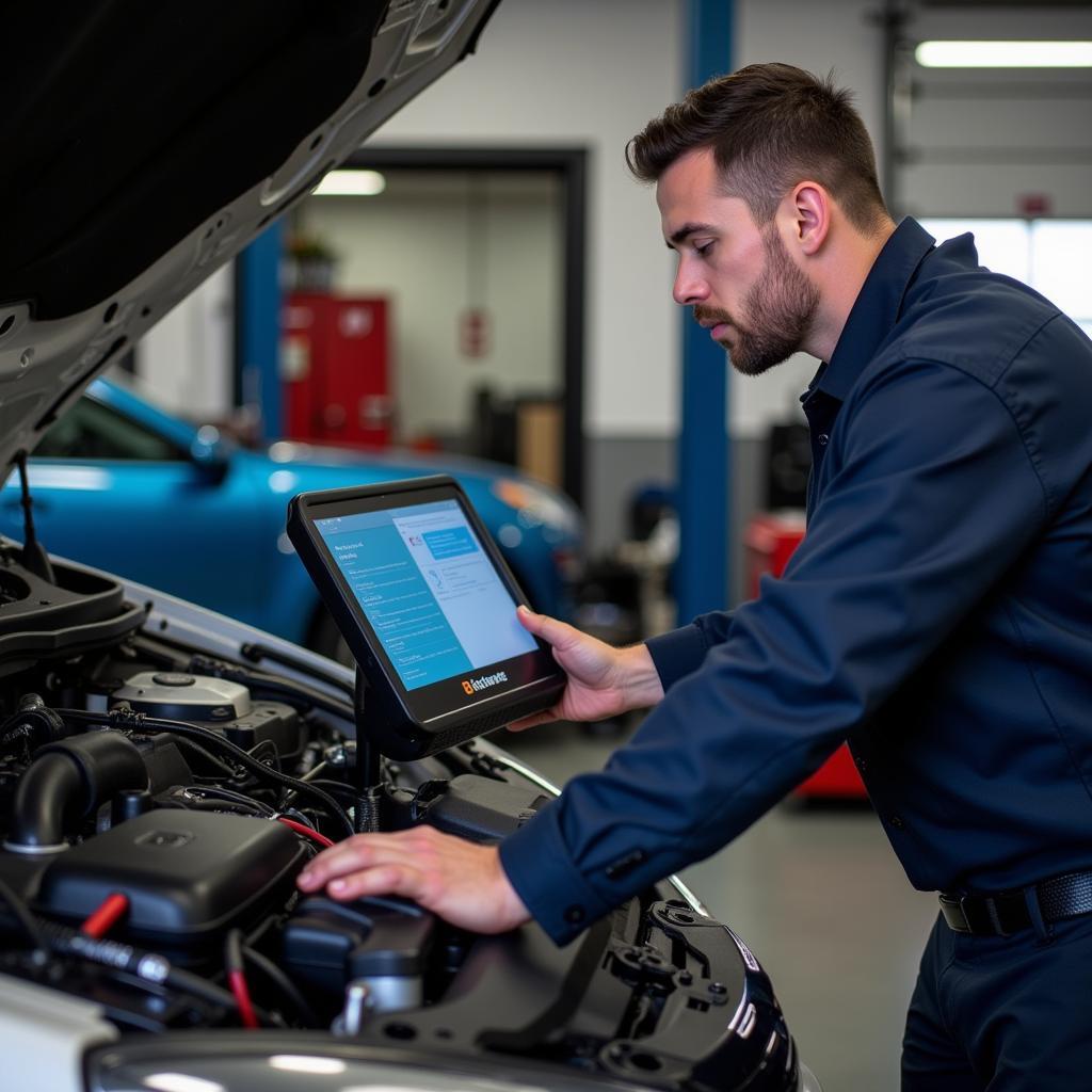 Mechanic Using Diagnostic Tools on a Car in Southie