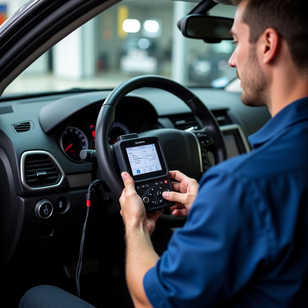 Modern Car Diagnostic Tools in Muskogee, OK - Mechanic using a diagnostic scanner on a vehicle's computer system