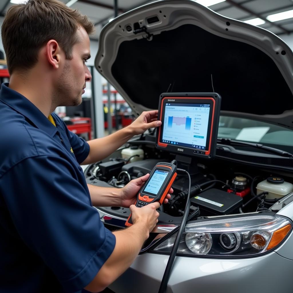 Mechanic Using Diagnostic Tools in Northridge