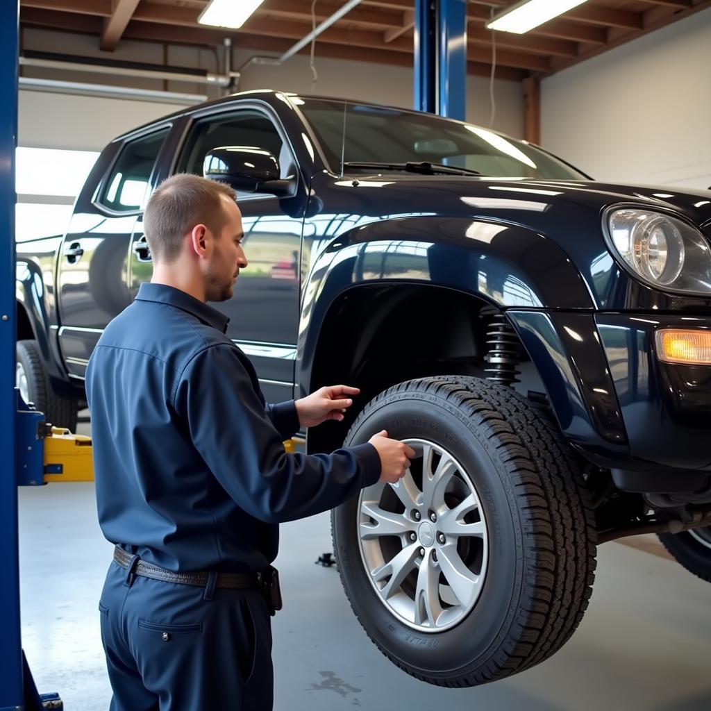 Car receiving an oil change at an auto service center in Virginia, MN