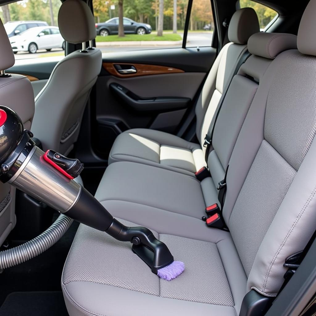 Car Interior Being Vacuumed with Attachments