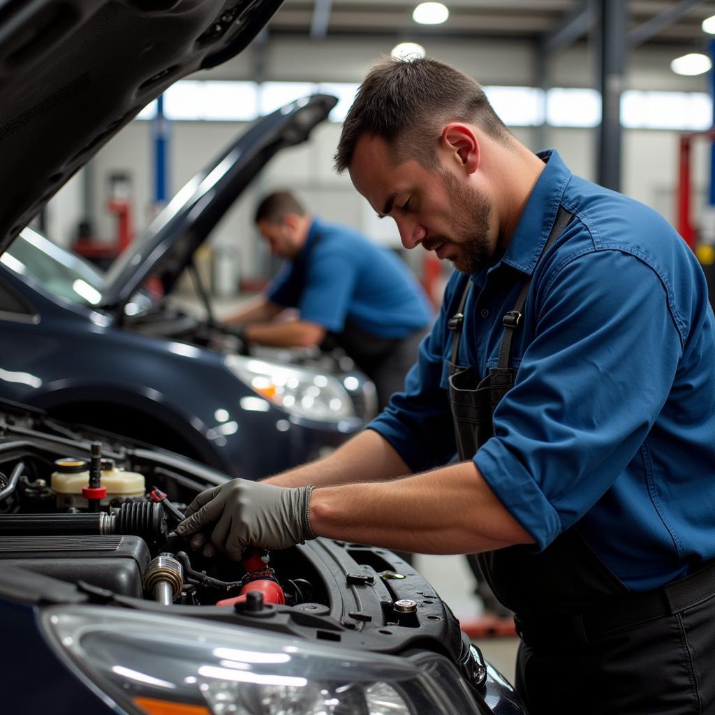 Car undergoing maintenance at an auto service center in Central SC