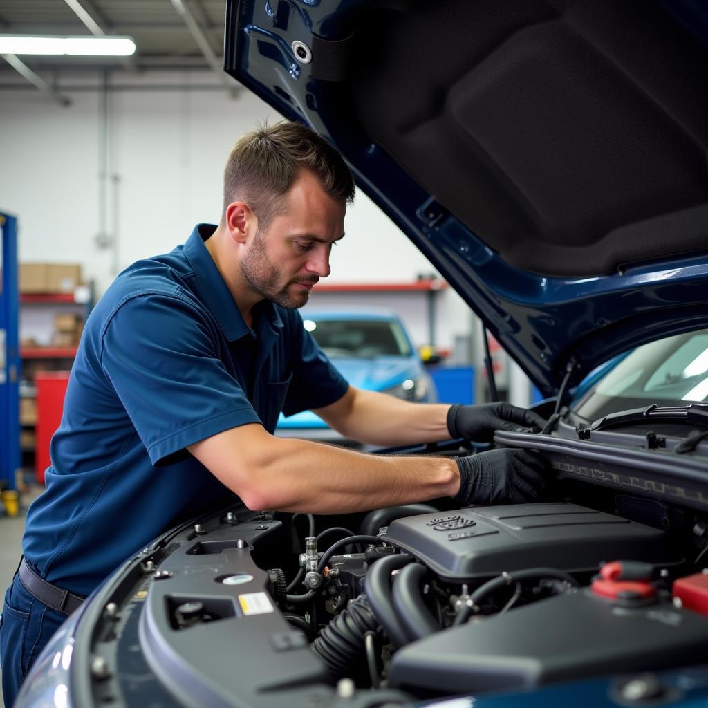 Mechanic performing a car maintenance check-up