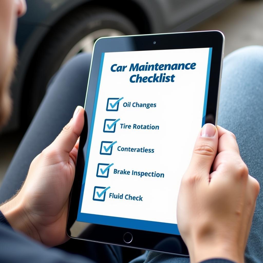 Car Maintenance Checklist on Tablet