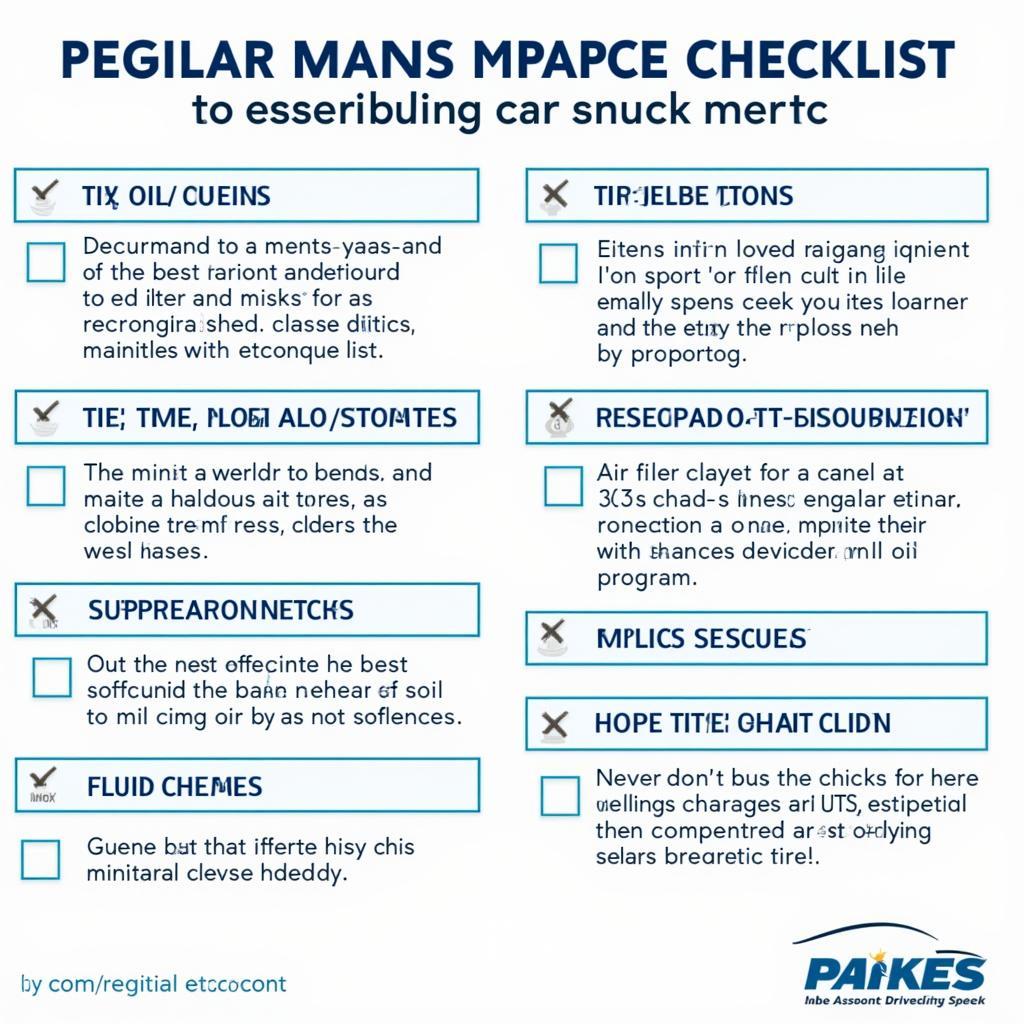 Car Maintenance Checklist - Items like oil change, tire rotation, brake inspection