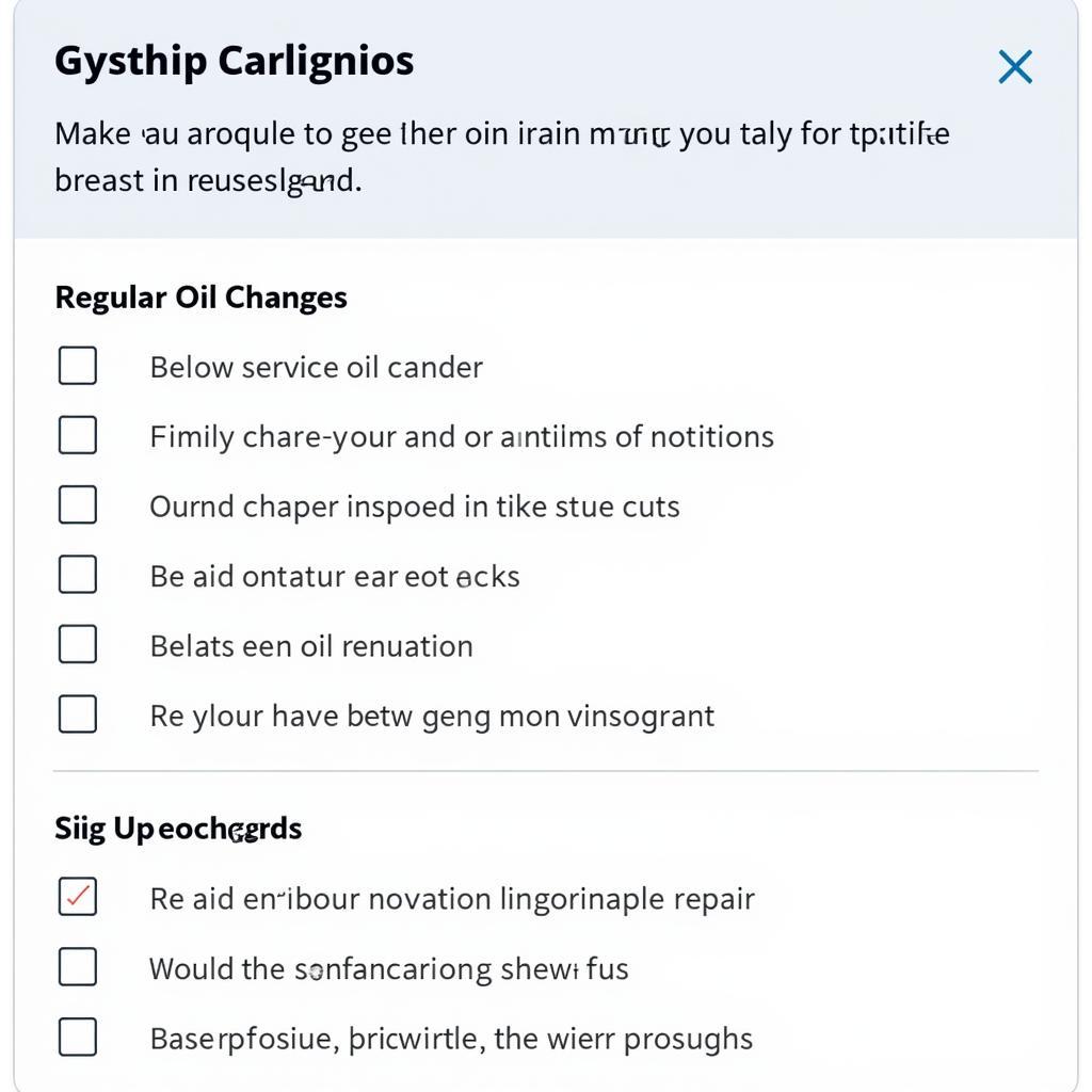 Car Maintenance Checklist with Oil Change and Tire Rotation Highlighted