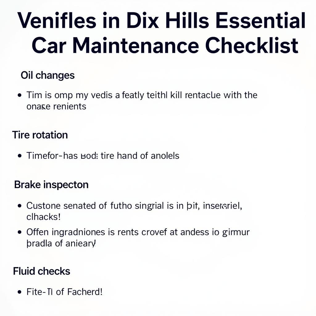 Car Maintenance Checklist Dix Hills: A checklist of essential car maintenance tasks, including oil changes, tire rotations, and brake inspections.