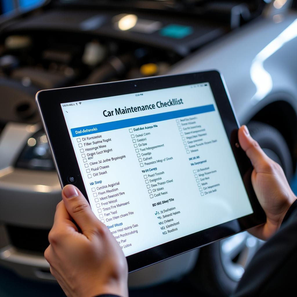 Digital Car Maintenance Checklist on a Tablet