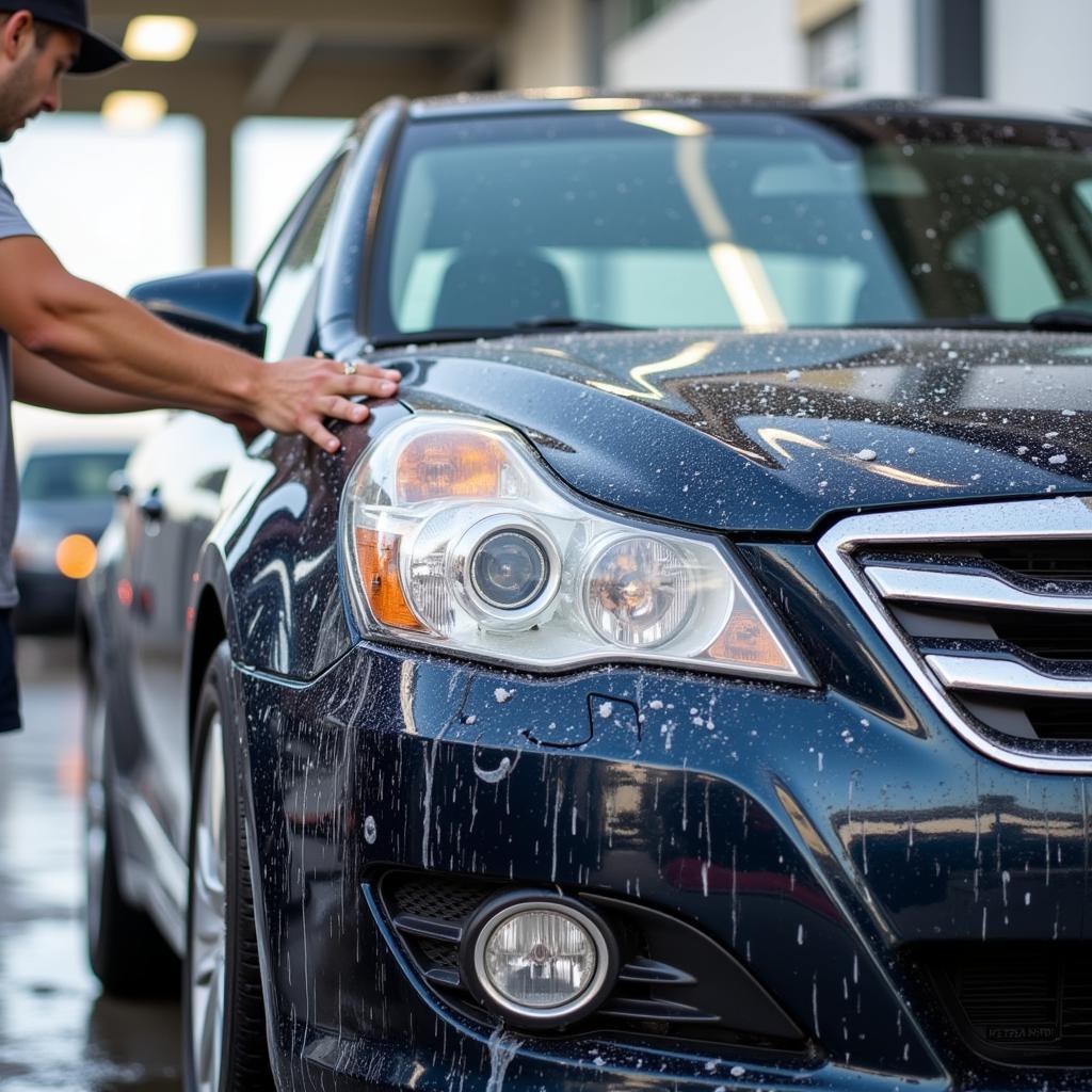 A car being washed and waxed to protect it from the Corpus Christi coastal climate.