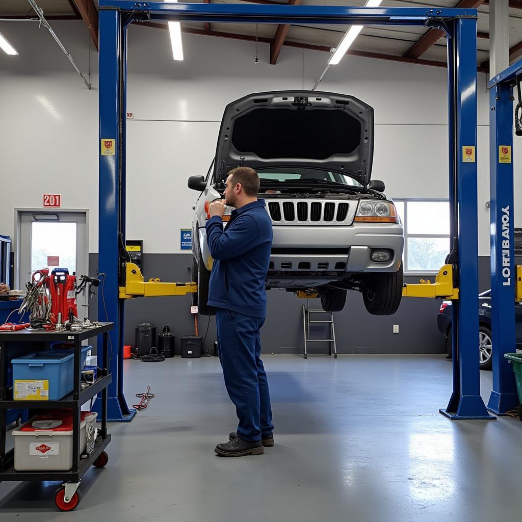 Car undergoing maintenance at a Katy auto service center