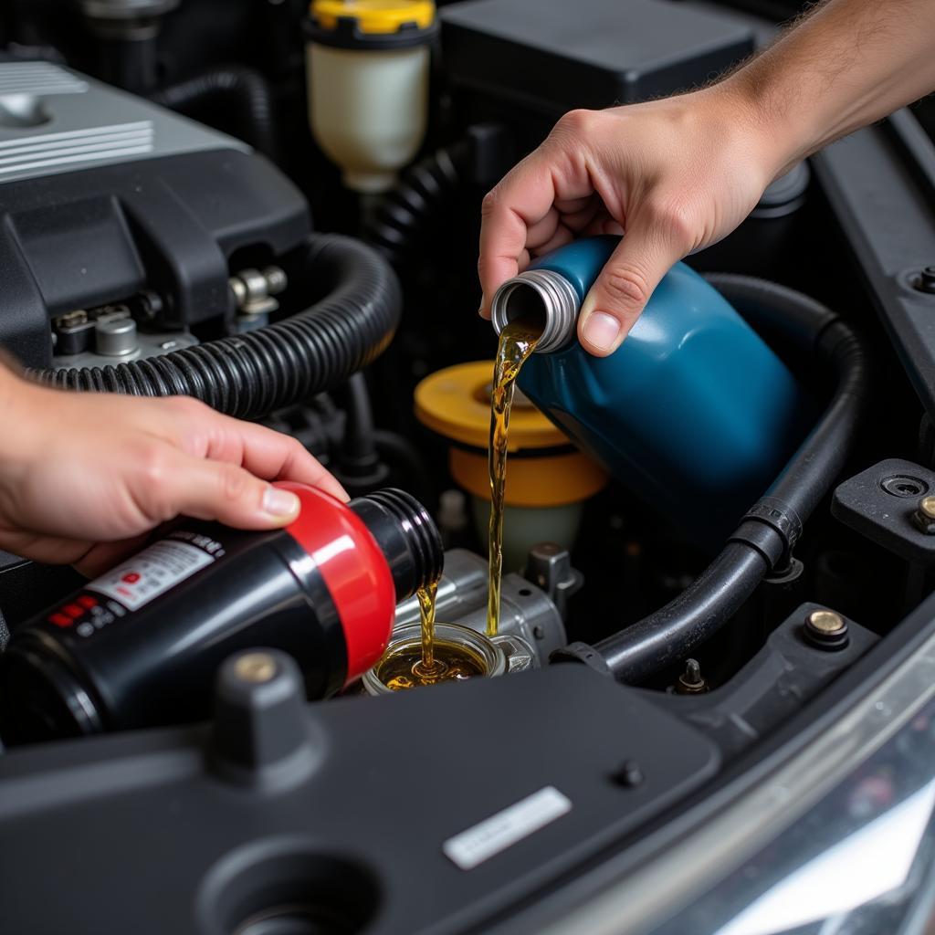 Car Maintenance in Long Island City - Close up of a mechanic checking car fluids