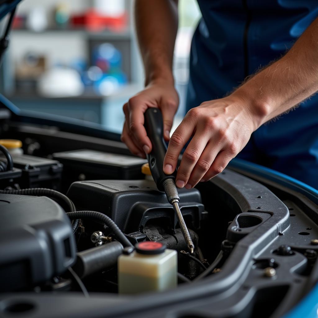 Close-up of a Mechanic's Hands Performing Car Maintenance in a Redmond Way Auto Repair Shop