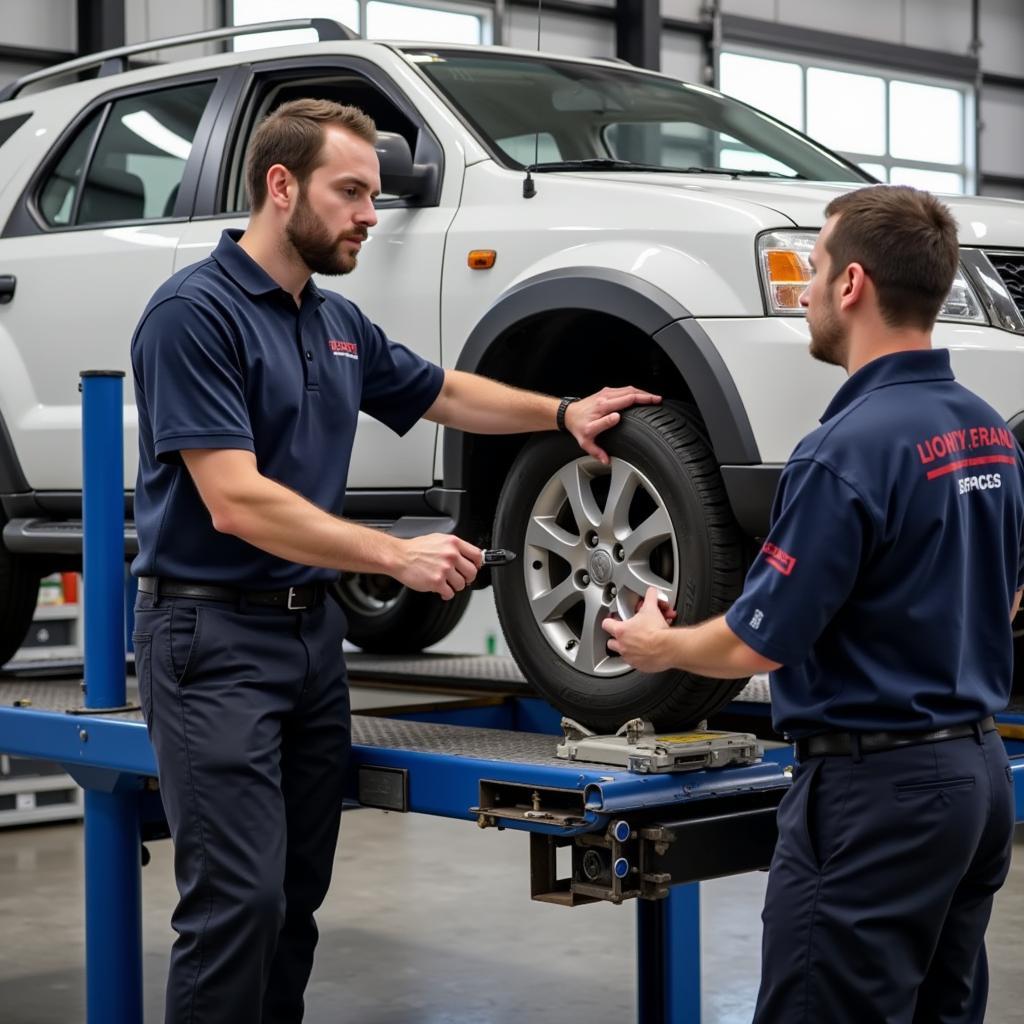 Car Undergoing Wheel Alignment