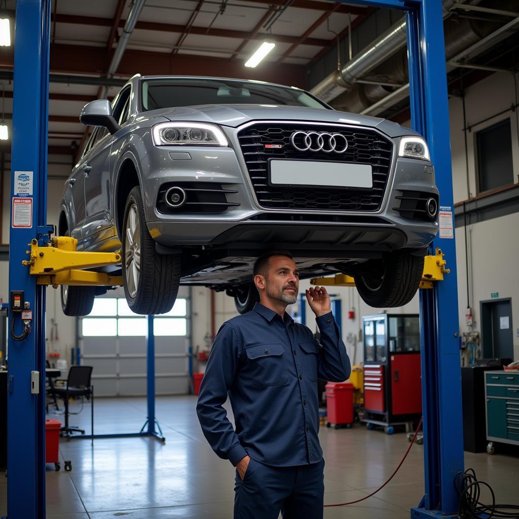 Car on Lift for Inspection