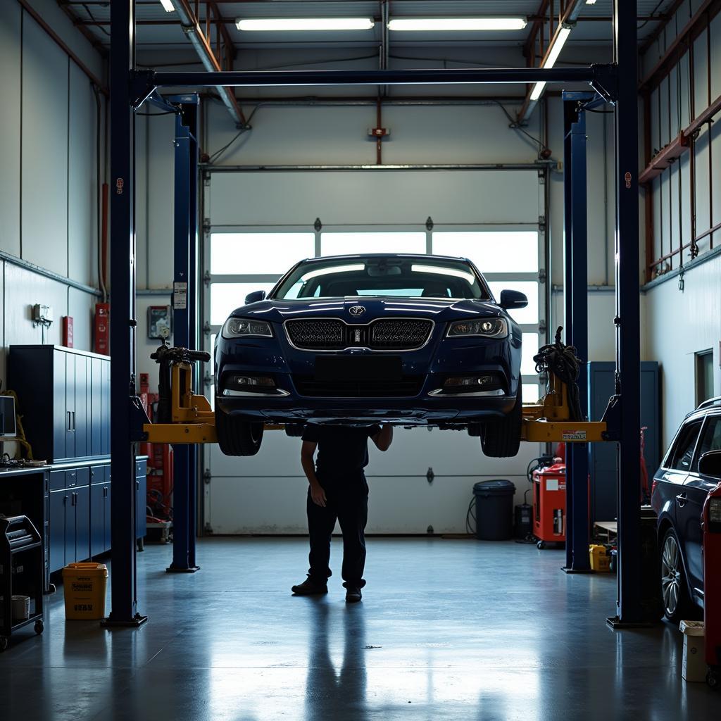 Car on Lift in Garage