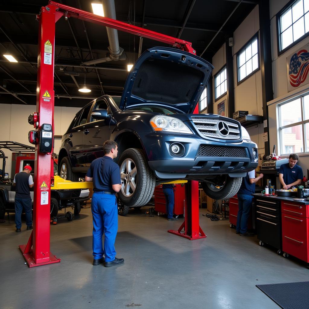 Car on Lift in Nashville Auto Repair Shop