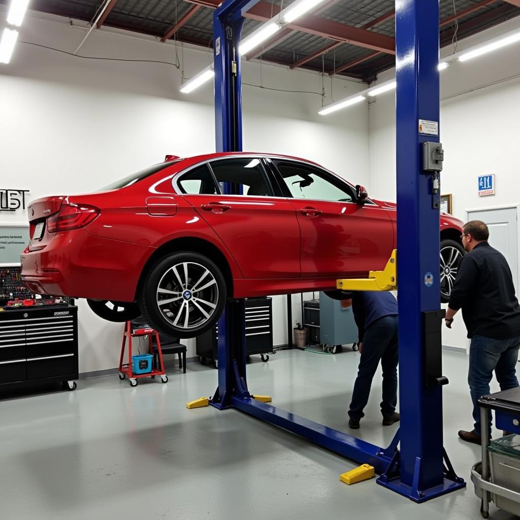 Car on a Lift in a Repair Shop