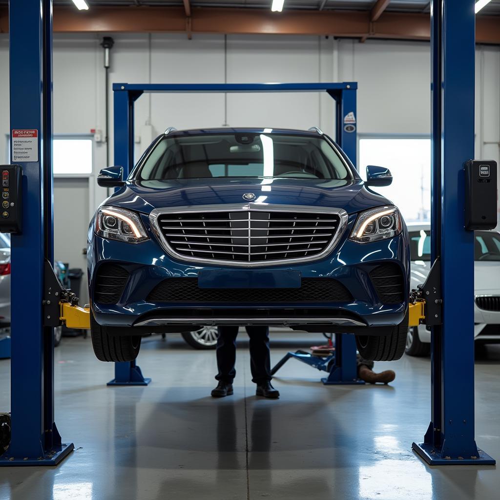 Car on Lift in Repair Shop