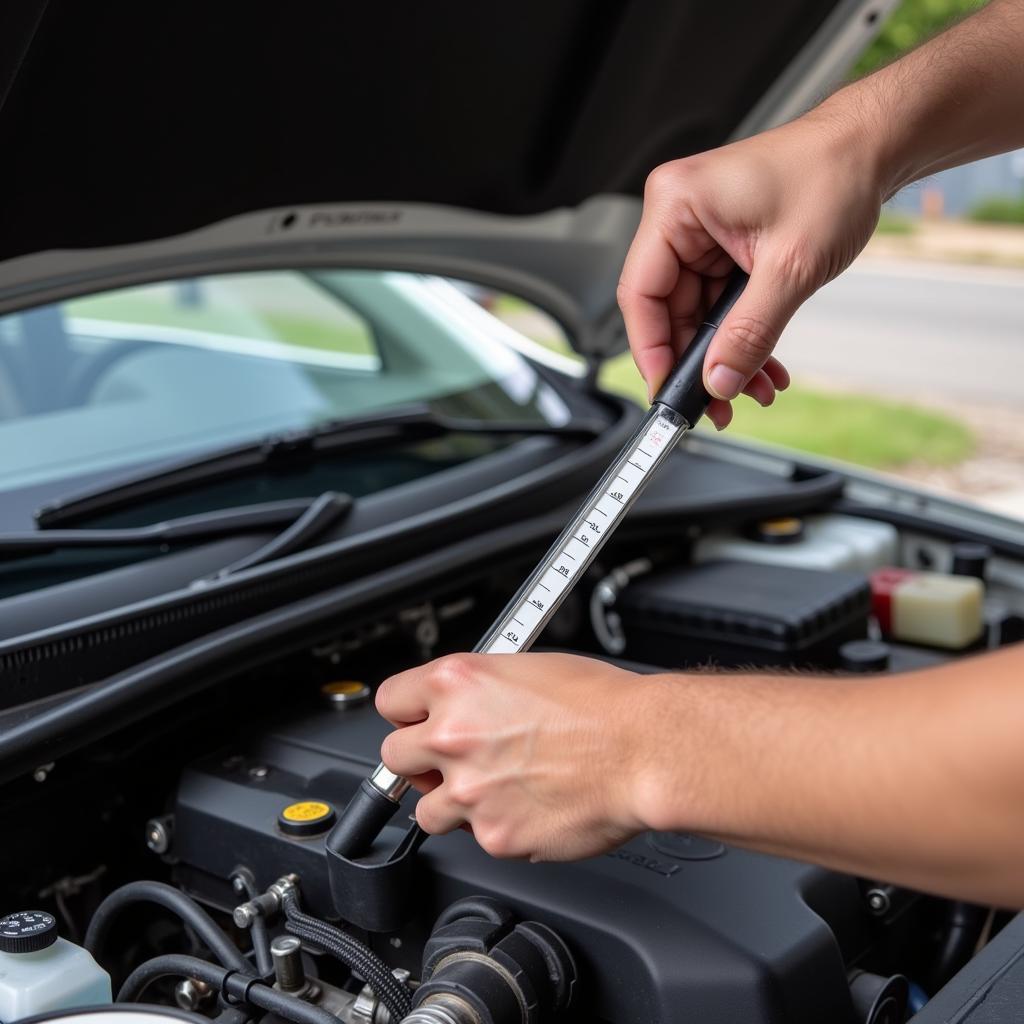 Car Owner Checking Engine Oil Level