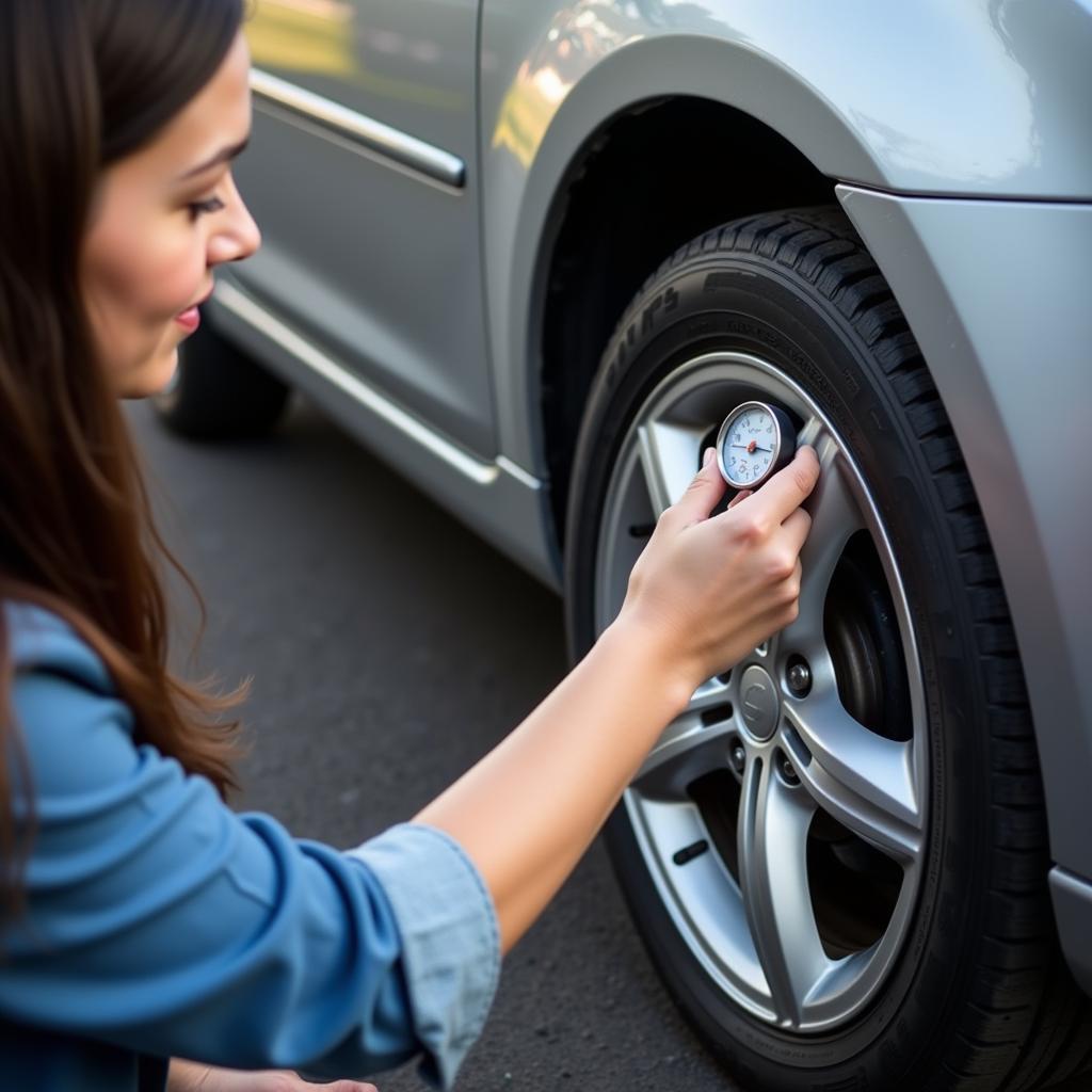 Car Owner Checking Tire Pressure