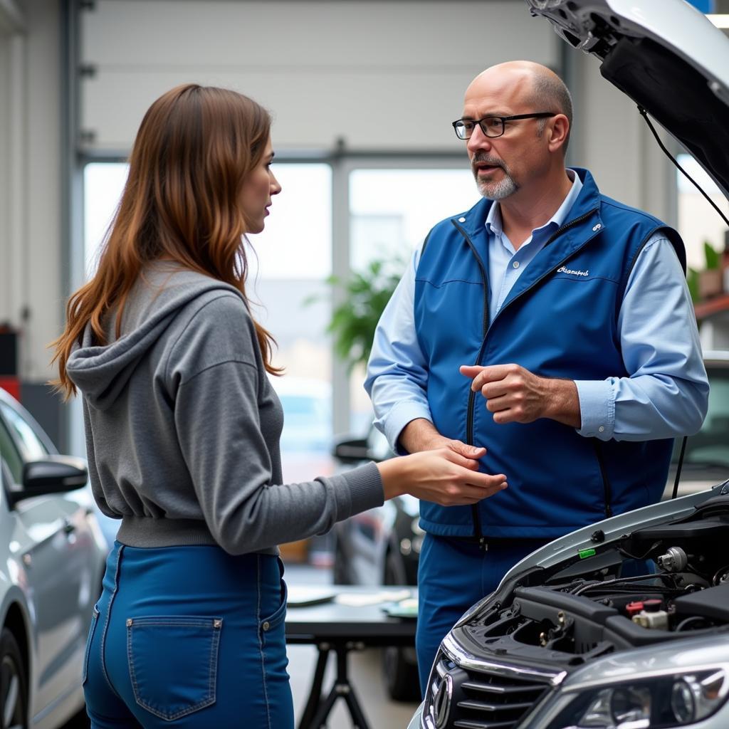 Car Owner Discussing Repair Options with Mechanic