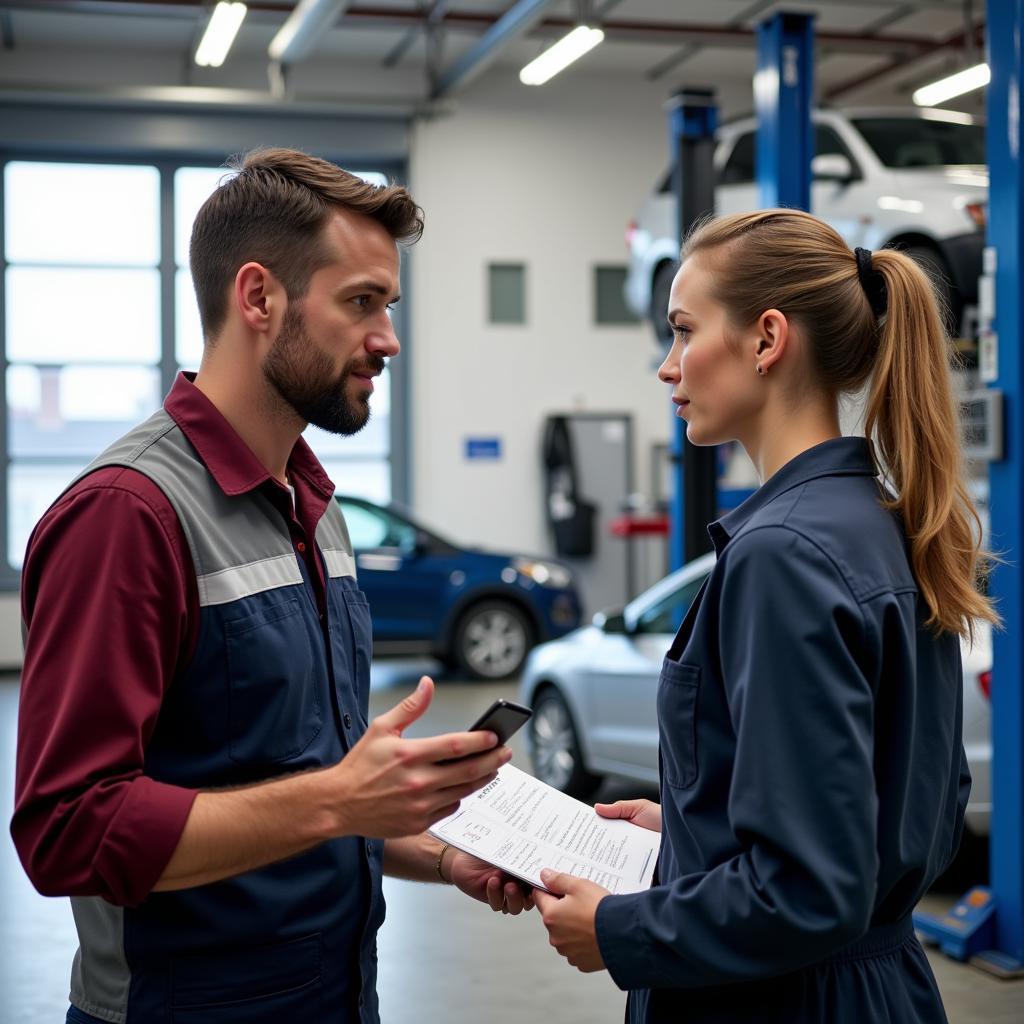 Car Owner Discussing Repair Options with Mechanic