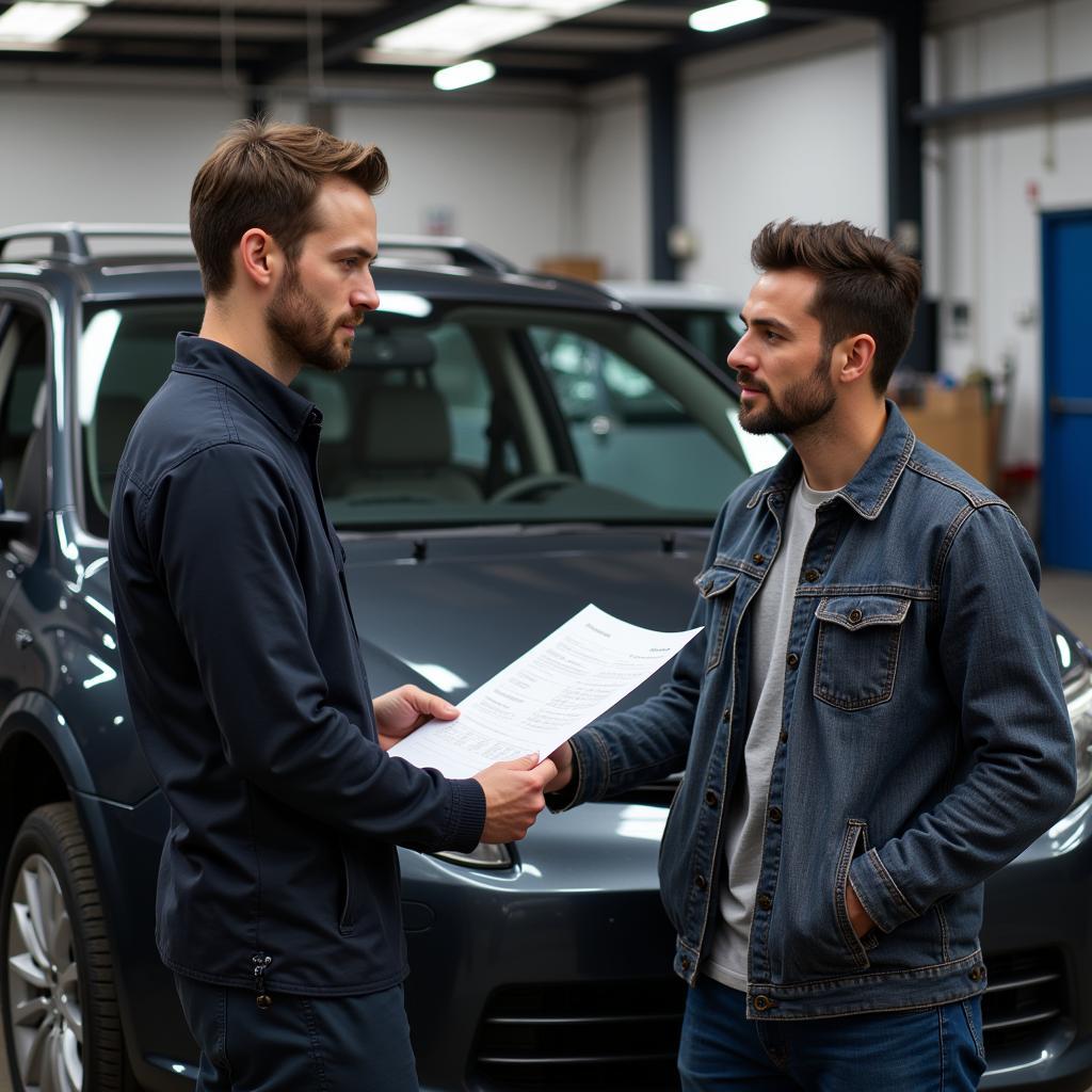 Car Owner Discussing Repairs with Mechanic