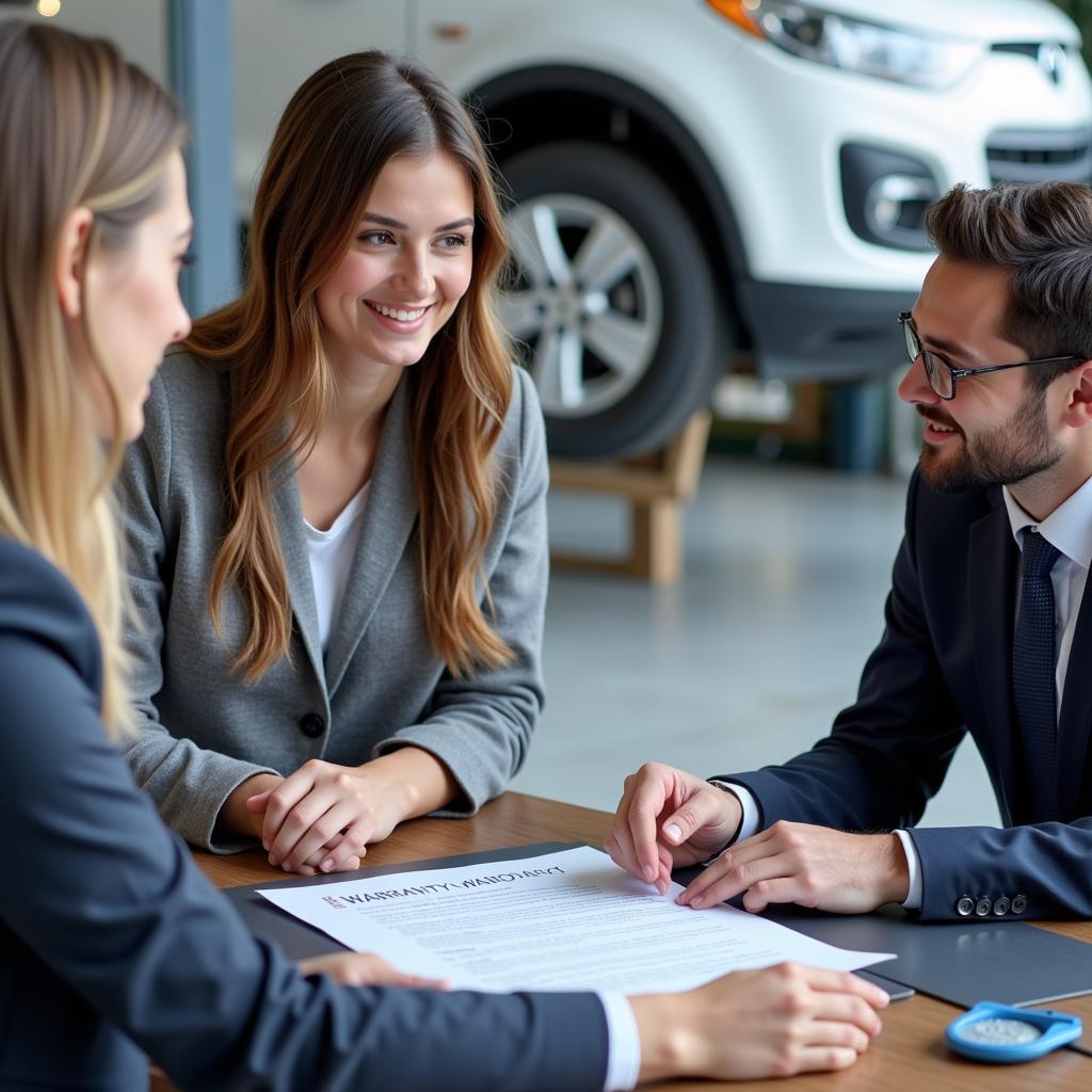 Car Owner Discussing Warranty with a Service Advisor