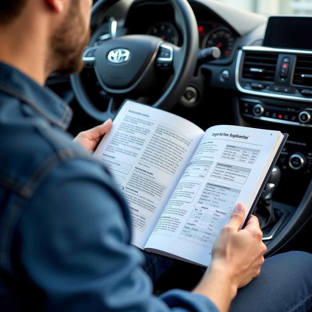 Car Owner Reading Manual to Understand Car's Needs