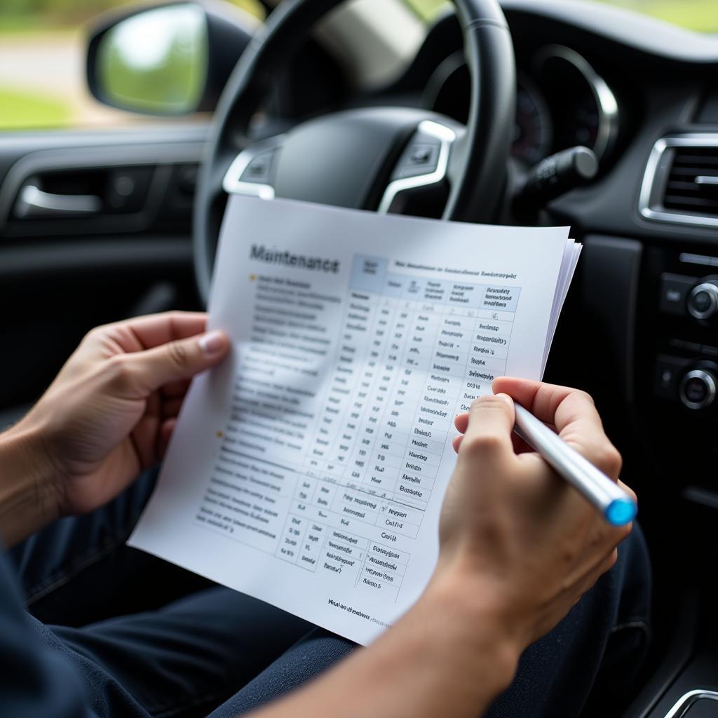 Car Owner Reviewing Maintenance Schedule