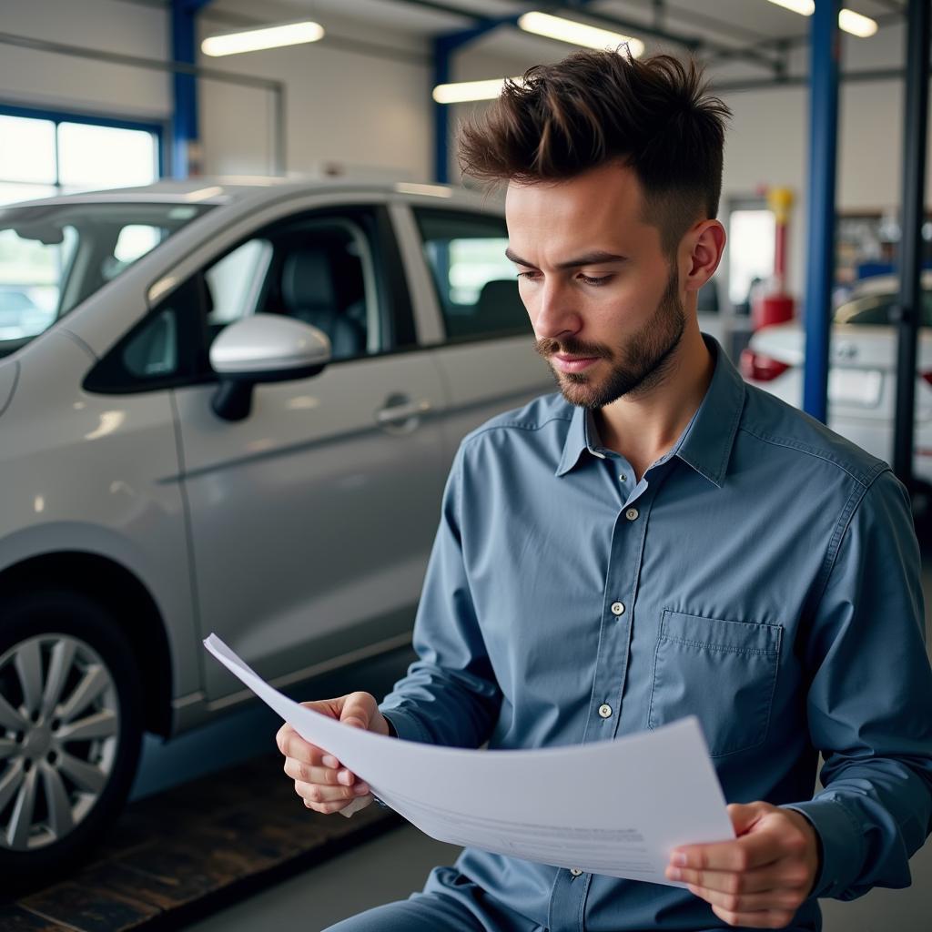 Car Owner Reviewing Maintenance Schedule