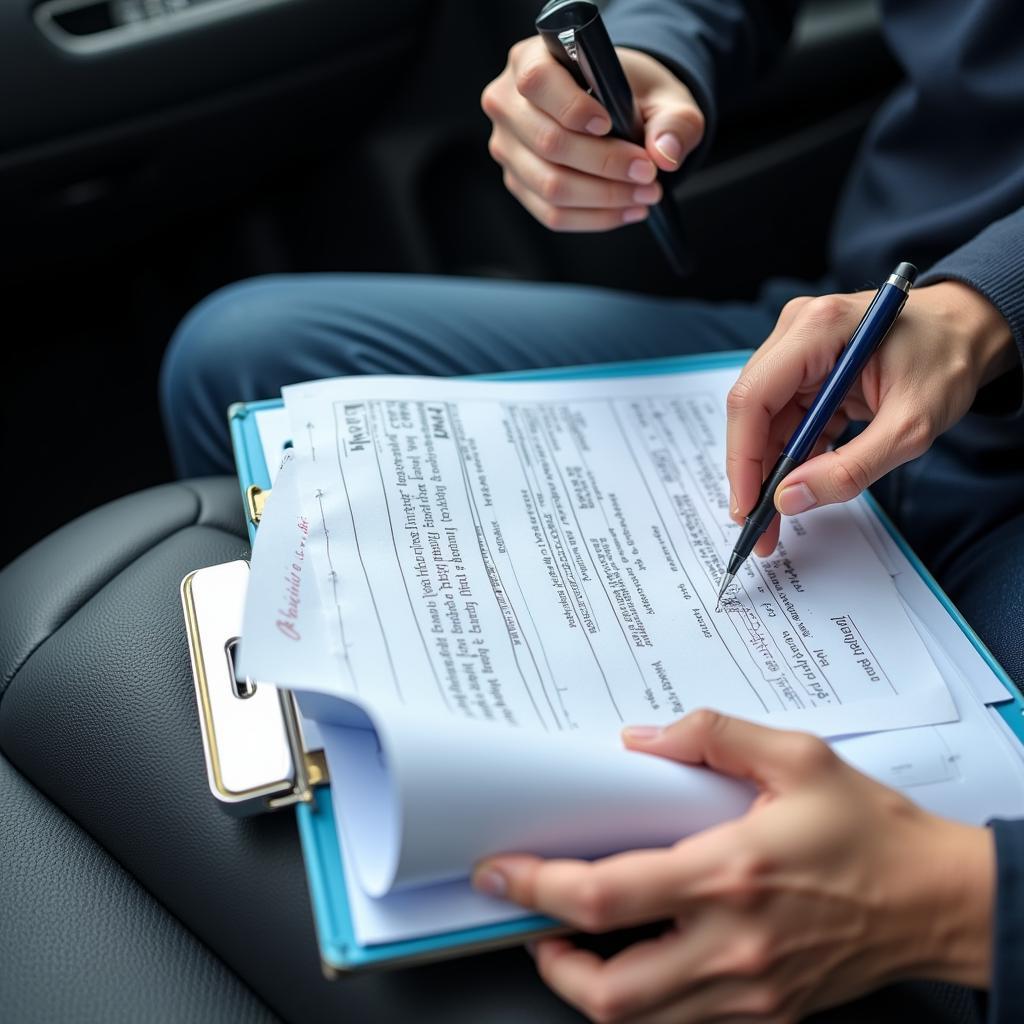 Car Owner Reviewing Vehicle Maintenance Records