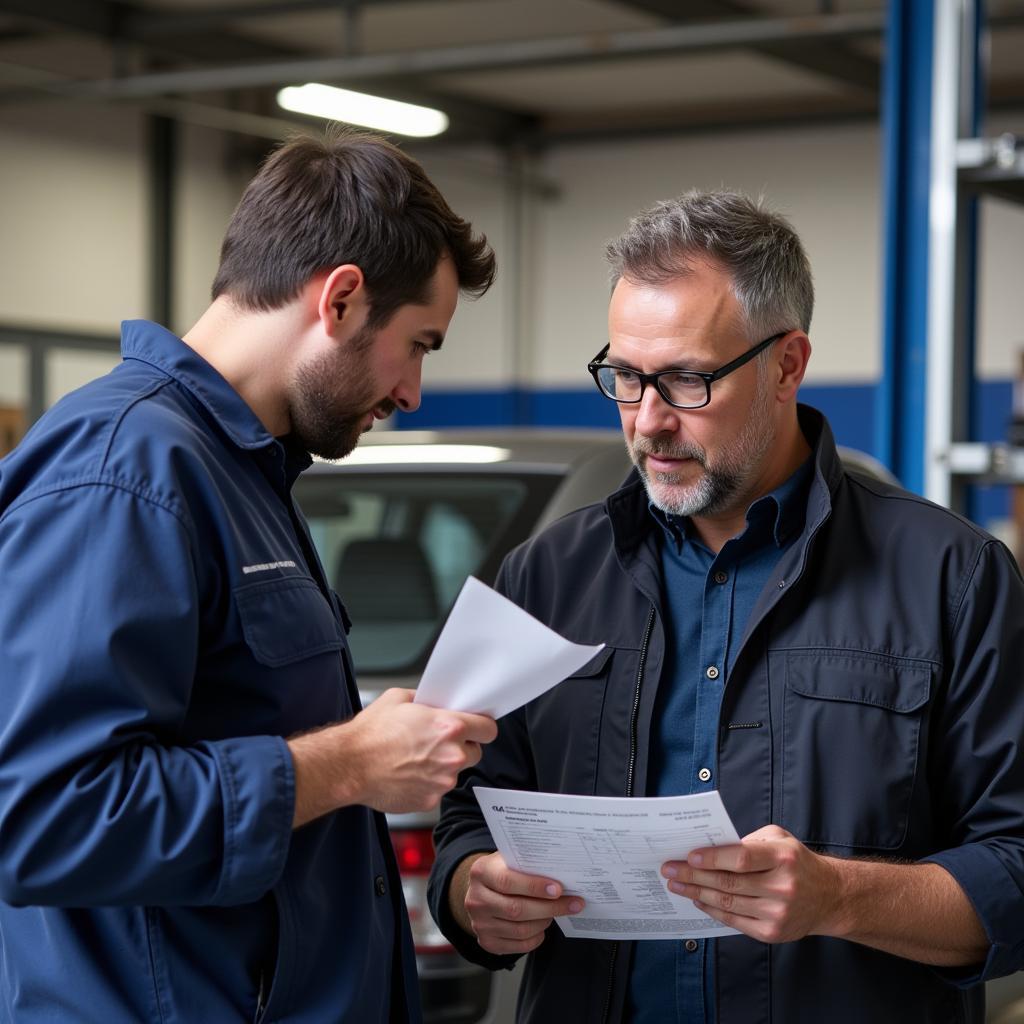 Car Owner Discussing Repair Options with a Mechanic