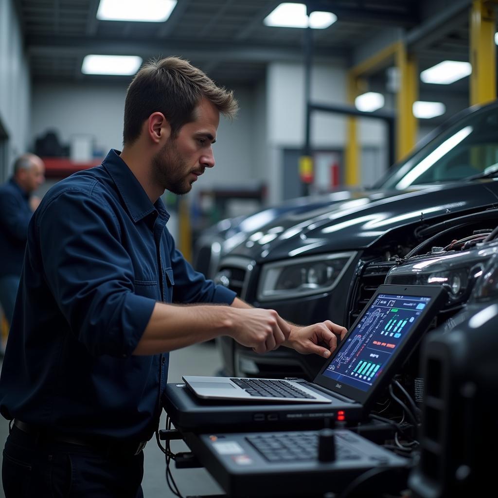 Technician performing diagnostics on a car in Campbelltown