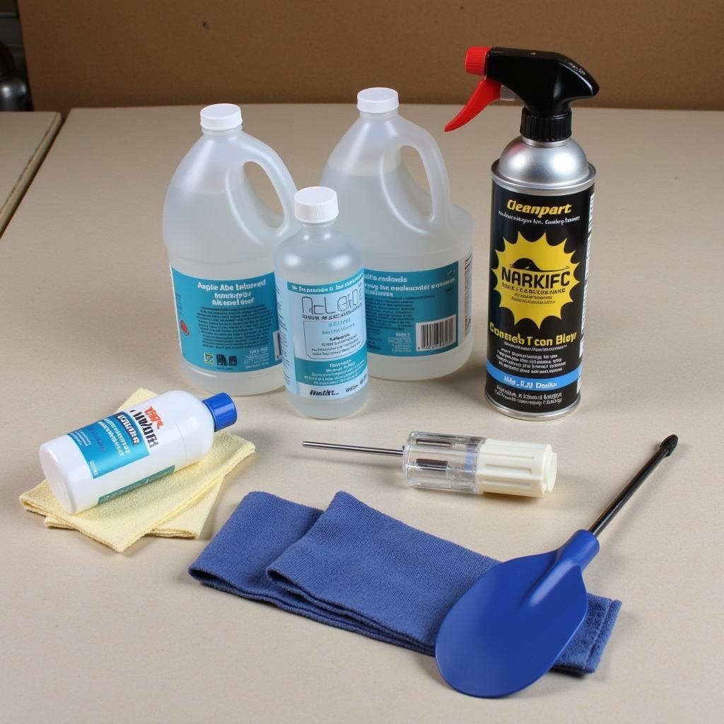 Car roof lining repair tools laid out on a workbench