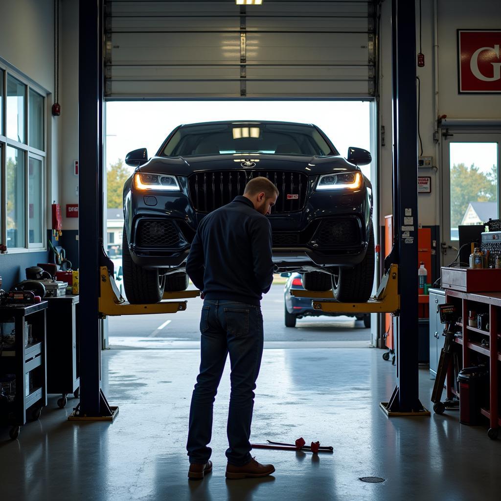 Car Undergoing Transmission Service in a Merricks Garage