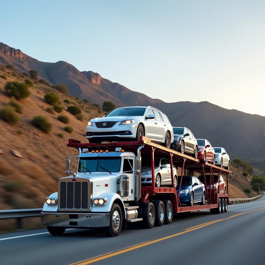 Car transport truck on a California highway