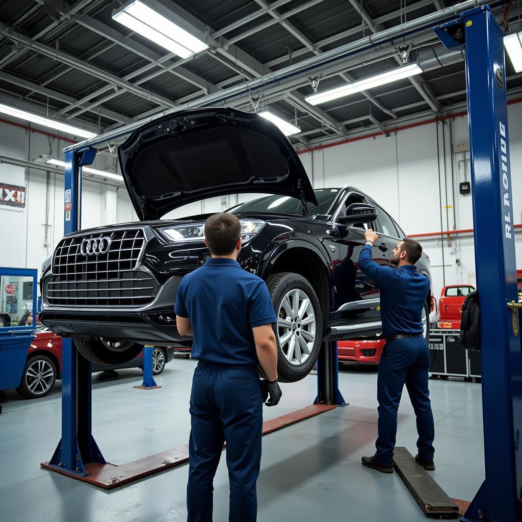 Car Undergoing Comprehensive Inspection at Auto Service Center