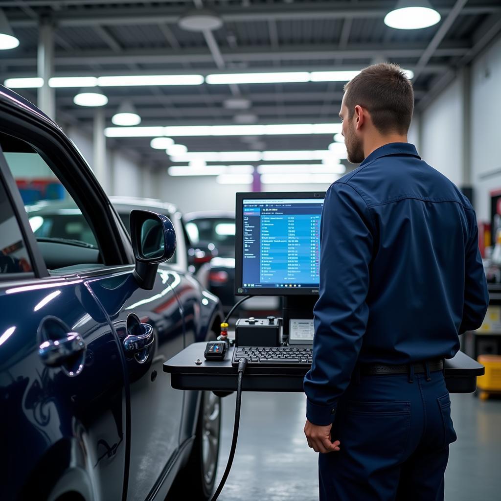 Car Undergoing Diagnostic Testing in a Norcross, GA Auto Service Center