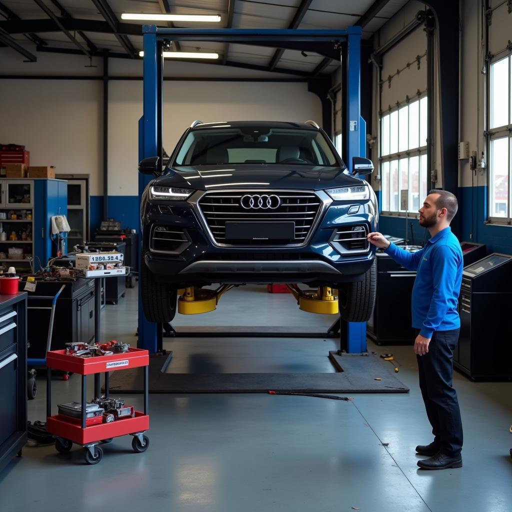 Car Undergoing Maintenance in a Garage