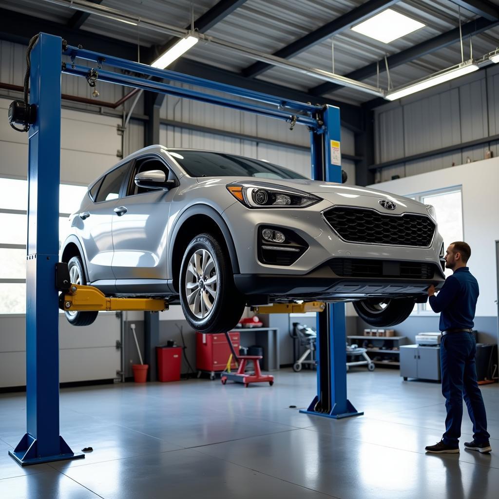 Car Undergoing Regular Maintenance in a Service Bay