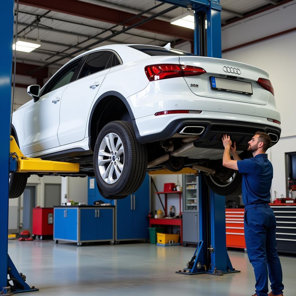 Car Undergoing Maintenance at Auto Shop