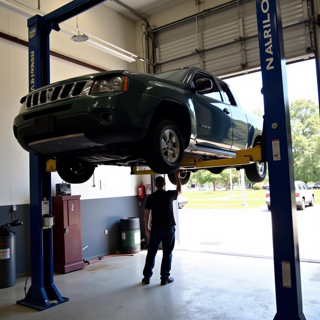 Car undergoing routine maintenance at a Lakeway auto service center