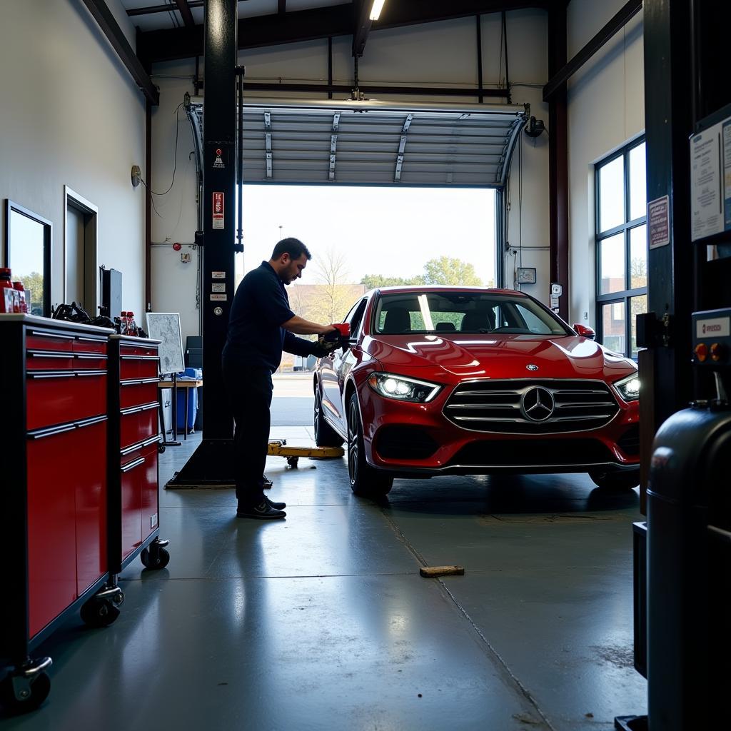 Car Undergoing Oil Change